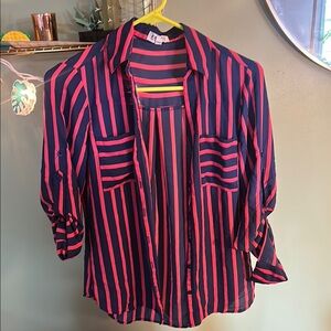 Express Navy and Pink Striped Blouse